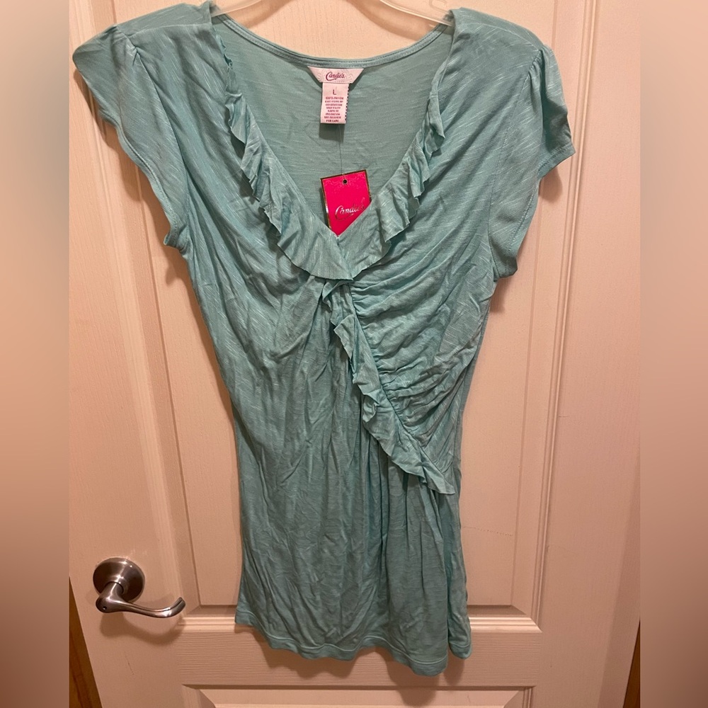 Candies Women's Aqua Ruffle Top
